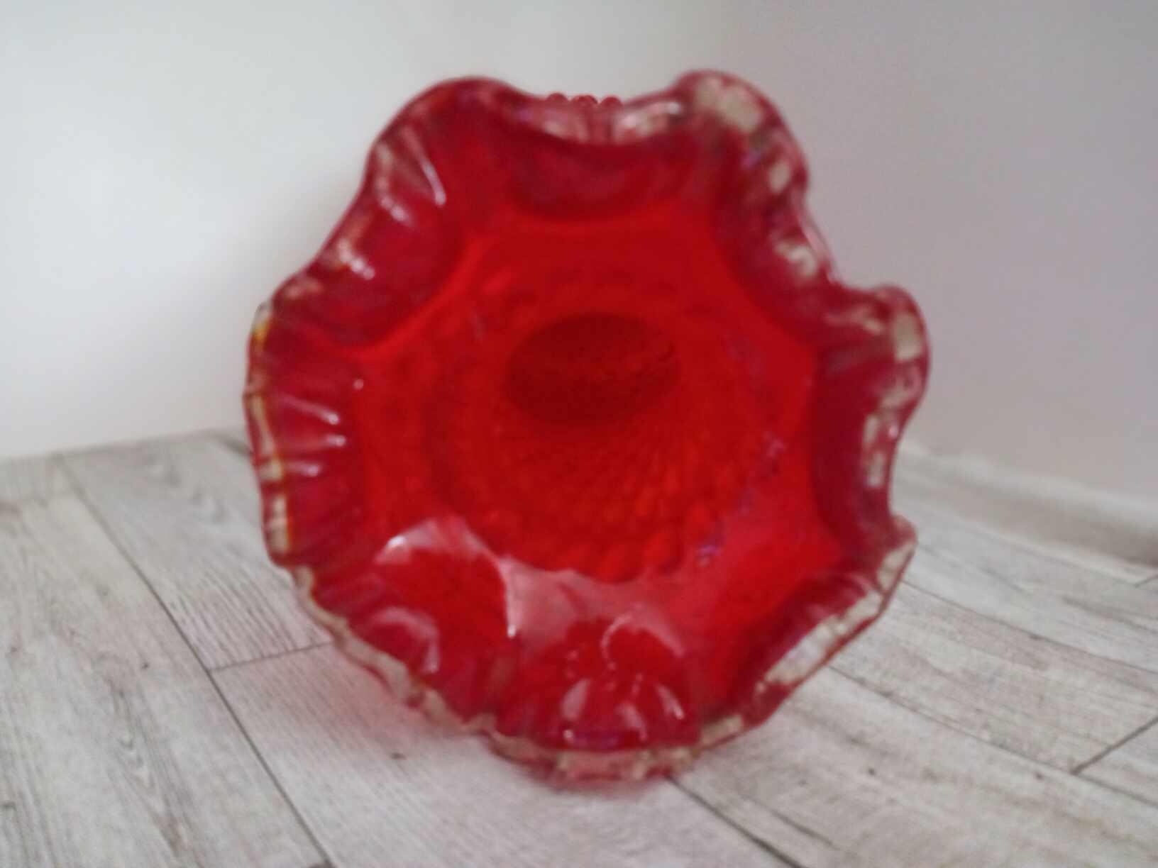 Fenton Glass Vase Ruby Red Hobnail Ruffle Rim - Etsy