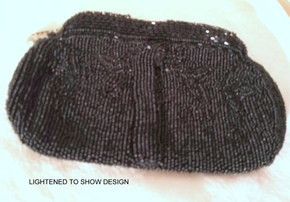 Vintage Black Beaded Evening Clutch Coin Purse - image 2