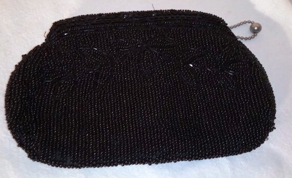 Vintage Black Beaded Evening Clutch Coin Purse - image 1