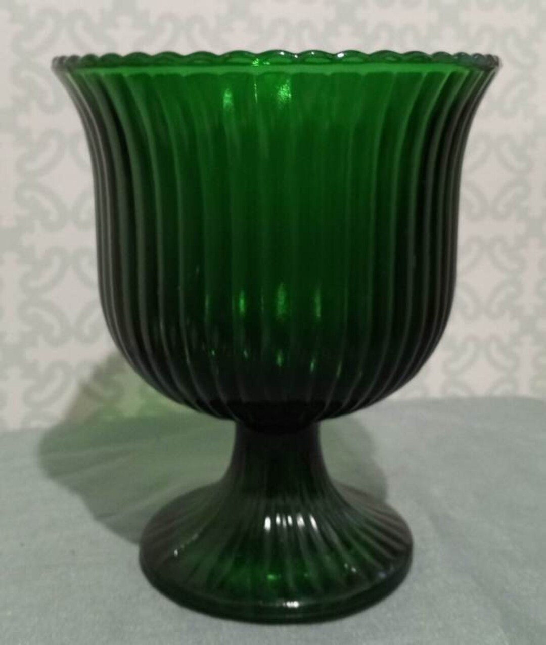 Vintage Emerald Green Glass Pedestal Candy Dish, Bowl, Vase Etsy