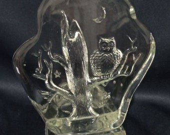 Clear Glass OWL Votive Tealight Candle Etched Holder