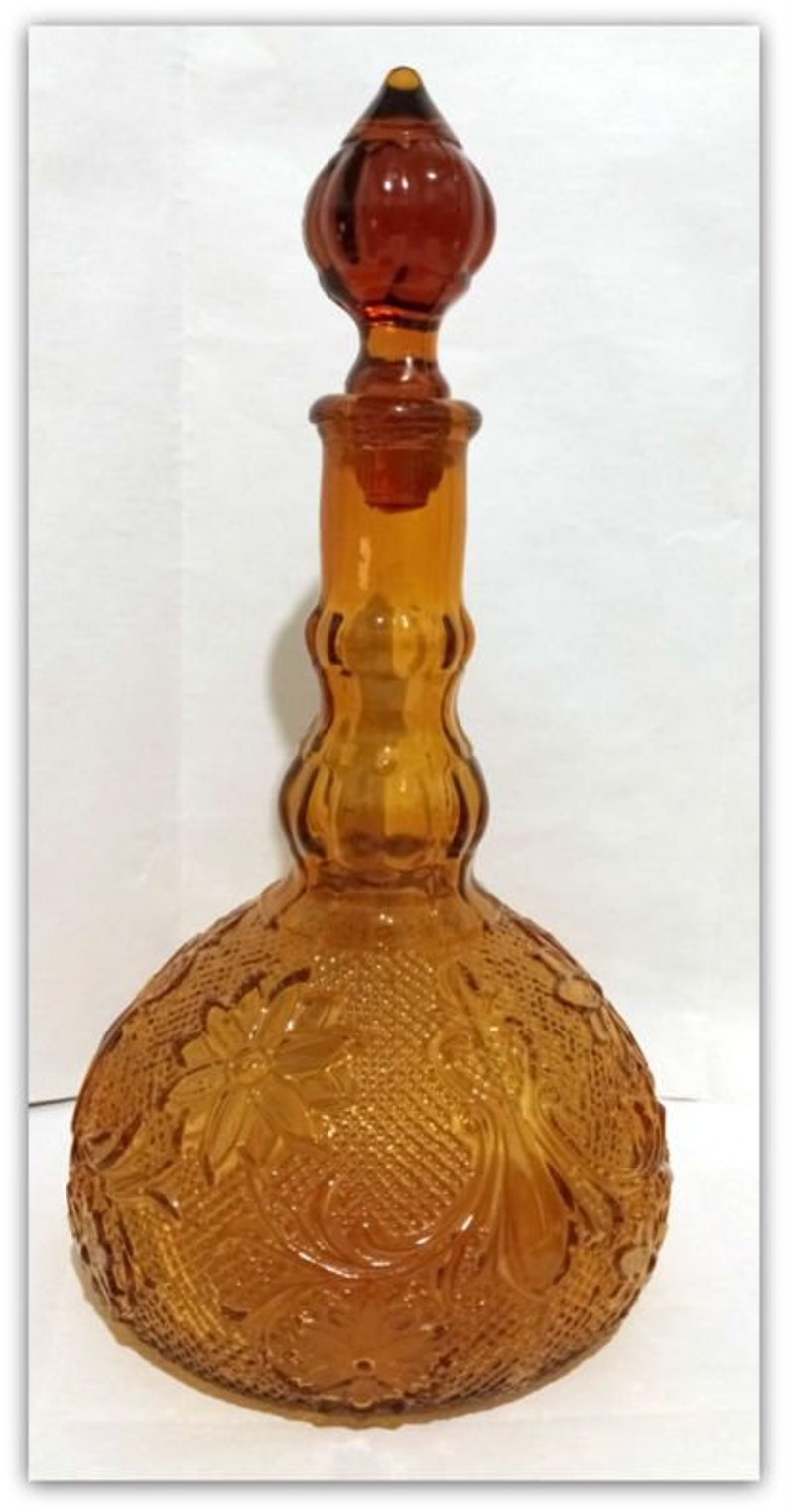 Vintage Tiara Amber Glass Decanter Set W/tray/glasses MCM Barware Decor