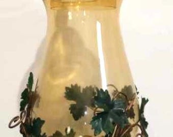Vintage Hand Blown Amber Glass Wine Sangria  Beverage Dispenser with Metal Base