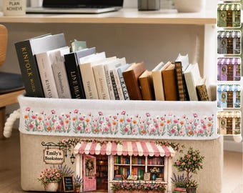 Personalized Book Lover Storage Basket, Custom Bookshop Linen Storage Bin, Bookworm Gift, Reader Book Organizer Basket