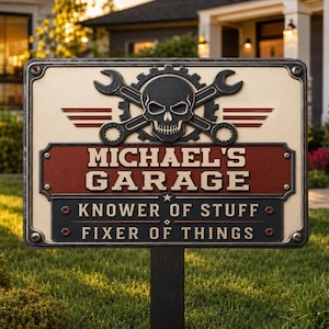 Personalized The Fixer Metal Sign, Custom Garage Sign, Knower Of Stuff Fixer Of Things, Mechanic Gift For Dad Husband Grandpa