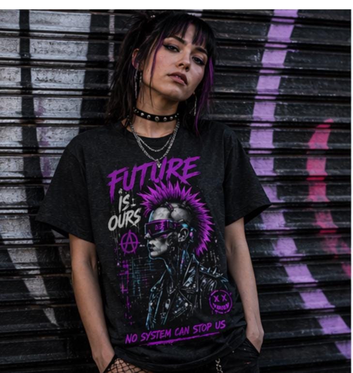 Cyberpunk Punk Mohawk Skull Future is Ours Tee | Anarchy Graphic T