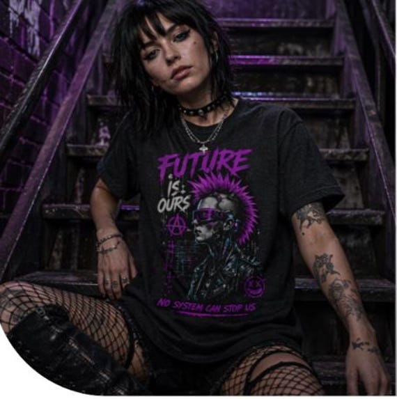 Cyberpunk Punk Mohawk Skull Future is Ours Tee | Anarchy Graphic T