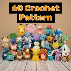 62-in-1 Pokémon Crochet Hook Set | Pikachu, Charmander, Squirtle, and Bulbasaur + More | Mini Pokémon | Digital Download