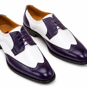purple and white dress shoes Duca Saranno Men's Lavender/Off White Wing Tip Calf-Skin Leather Oxfords