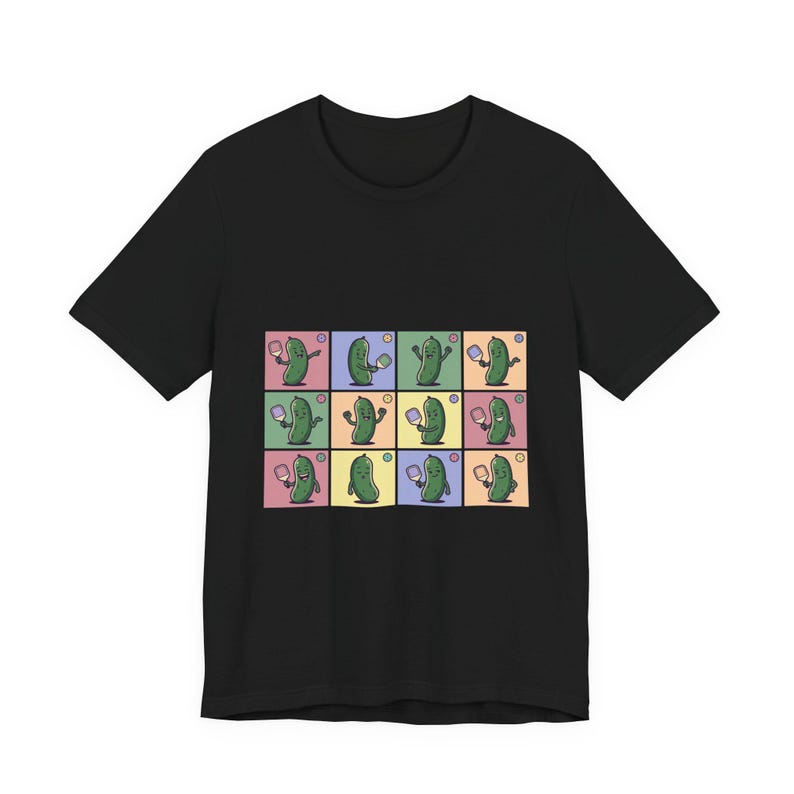 Retro Pickleball Grid Tee | Cute Pickle Characters, Pastel Paddle Graphic image 5