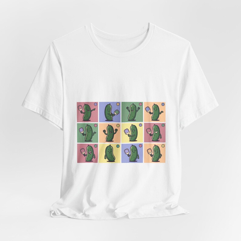 Retro Pickleball Grid Tee | Cute Pickle Characters, Pastel Paddle Graphic image 4