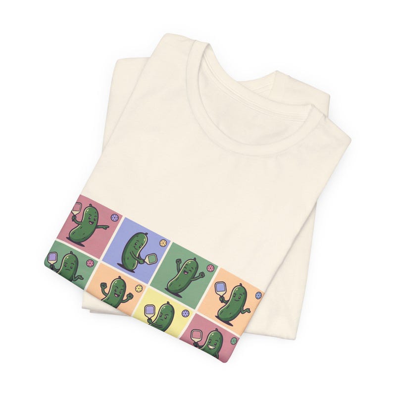 Retro Pickleball Grid Tee | Cute Pickle Characters, Pastel Paddle Graphic image 11