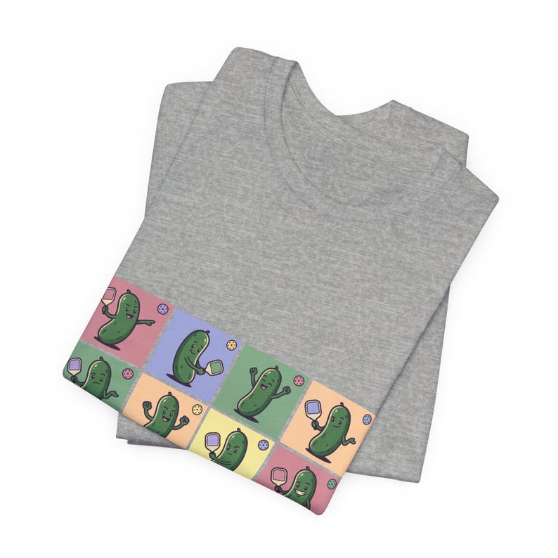 Retro Pickleball Grid Tee | Cute Pickle Characters, Pastel Paddle Graphic image 15
