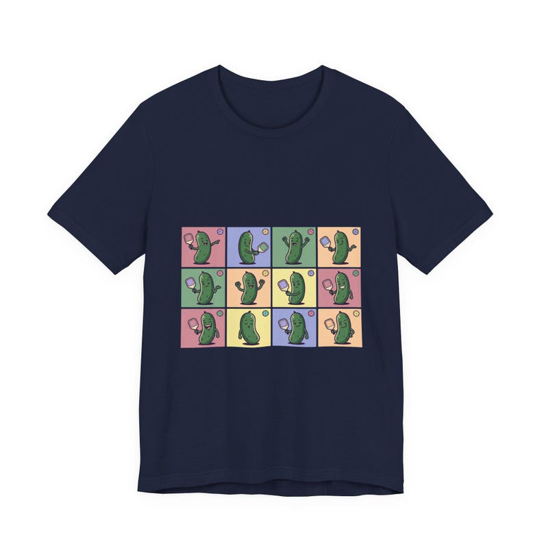 Retro Pickleball Grid Tee | Cute Pickle Characters, Pastel Paddle Graphic image 17