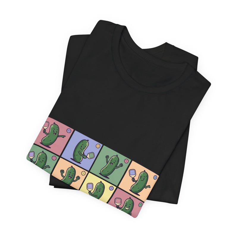 Retro Pickleball Grid Tee | Cute Pickle Characters, Pastel Paddle Graphic image 7