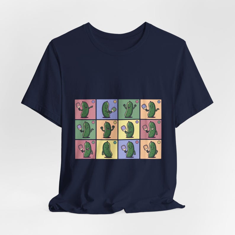 Retro Pickleball Grid Tee | Cute Pickle Characters, Pastel Paddle Graphic image 20