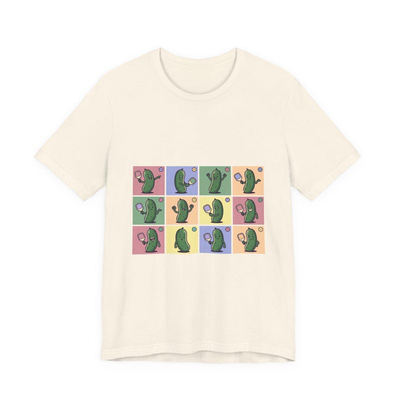 Retro Pickleball Grid Tee | Cute Pickle Characters, Pastel Paddle Graphic image 9