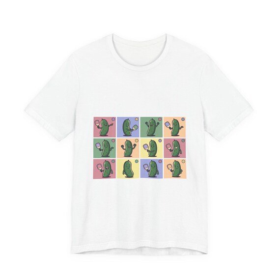 Retro Pickleball Grid Tee | Cute Pickle Characters, Pastel Paddle Graphic