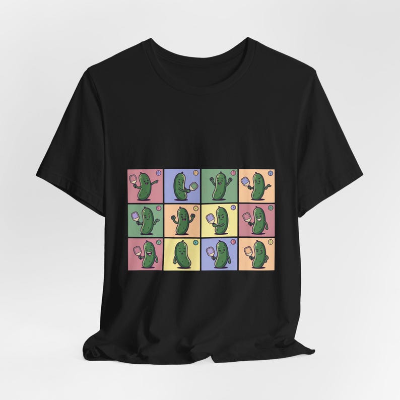 Retro Pickleball Grid Tee | Cute Pickle Characters, Pastel Paddle Graphic image 8