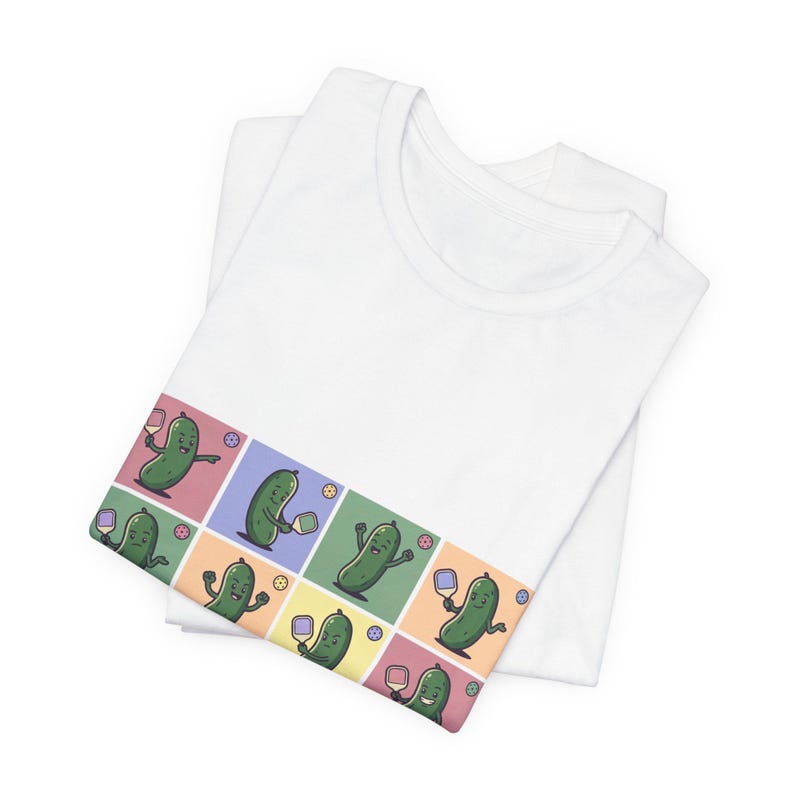 Retro Pickleball Grid Tee | Cute Pickle Characters, Pastel Paddle Graphic image 3