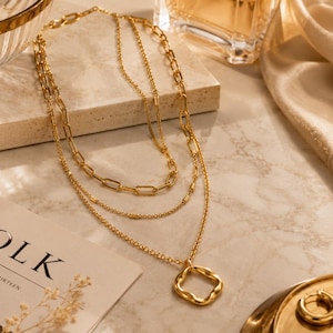 Gelaagde gouden kettingset, sierlijke 3-delige choker, 14K verguld, minimalistische stapelsieraden