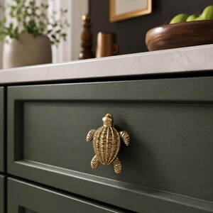 Brushed Gold Turtle Cabinet Knob: Coastal Sea Turtle Furniture Hardware