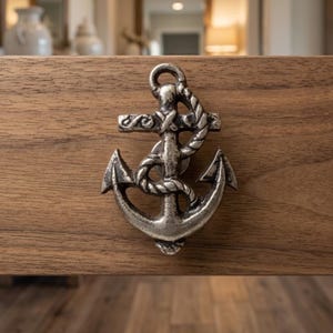 Pewter Anchor Cabinet Knob: Nautical Drawer Pull for Coastal Beach House Furniture