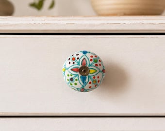 Hand Painted Ceramic Floral Cabinet Knob – Pastel Farmhouse Drawer Pull (1.5 Inch)