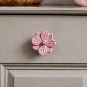 Floral Cabinet Knob: Pink Flower Metal Drawer Pull, Vintage Cottage Decor, Kids Room Decor