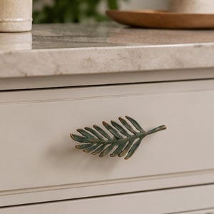 Green Gold Leaf Metal Knob – Botanical Drawer Pull, Vintage Nature Furniture Hardware