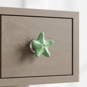Green Starfish Ceramic Cabinet Knob, Coastal Drawer Pull, Beach House Handle