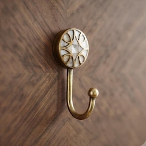 Gold Mother of Pearl Geometric Wall Hook, Vintage Decorative Coat Hanger