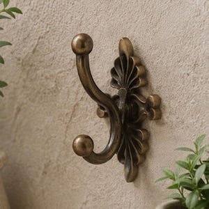Antique Gold Baroque Double Coat Hook, French Vintage Metal Wall Hanger