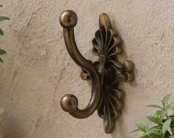 Antique Gold Baroque Double Coat Hook, French Vintage Metal Wall Hanger