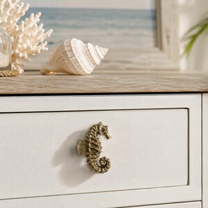 Brushed Gold Seahorse Cabinet Knob Coastal Drawer Knob Nautical Furniture Hardware Beach House Decorative Dresser Knob Ocean Cabinet Pull