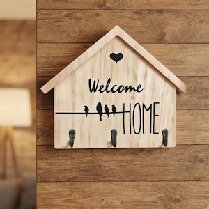 Wooden Key Holder, Welcome Home Wall Rack, Bird Design Entryway Organizer