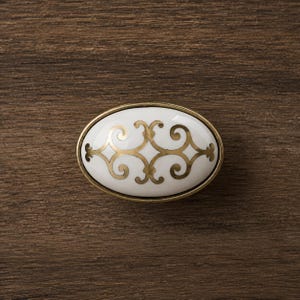 Vintage European Ceramic Cabinet Knob – Oval Floral Drawer Pull Hardware
