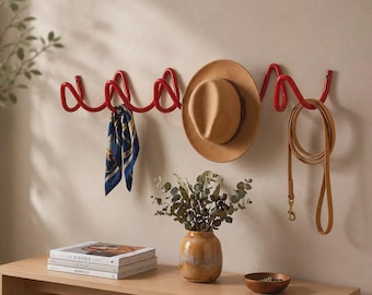 Wave Coat Rack, Wall Mounted Metal Hooks, Bauhaus Entryway Organizer, Scarf Bag Jewelry Hanger, Modern Home Decor