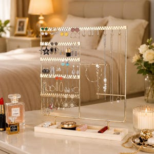 Jewelry Organizer Stand Multi Functional Earring Necklace Holder with Tray Storage Display Rack