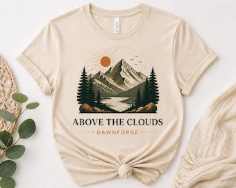 Über dem Wolken-Gebirgsgraphik-T-Stück | Naturliebhaber, Outdoor-Abenteuer-Shirt personalisiert100% Baumwolle Dad Tshirt: Benutzerdefinierte Kindernamen S bis XL