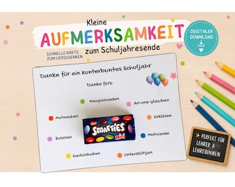 Schnelles Geschenk für Lehrer und Lehrerinnen | Danke-Karte zum Schuljahresende | Kleine Aufmerksamkeit für Lehrer und Lehrerinnen