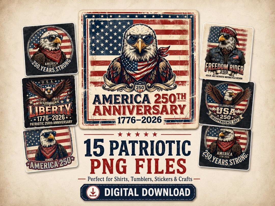 250th Anniversary Patriotic Eagle PNG Bundle, 4th of July USA Designs ...