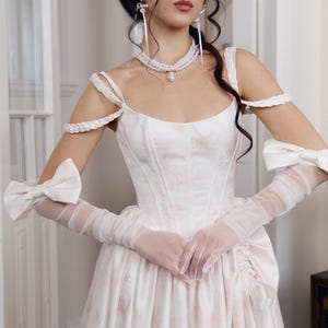 Ivory Satin Mini Dress, Flared Hem, Front Drawstrings, Removable Bow, Laced Back