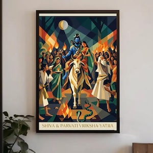 Shiva Parvati Vriksha Yatra Print: Geometric Vedic Procession Wall Art (Digital Download)