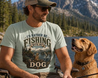 I'd Rather Be Fishing With My Dog Tee, Vintage Outdoor Graphic T Shirt, Funny Angler Comfort Colors Tshirt, Nature Lake Mountain Unisex Top