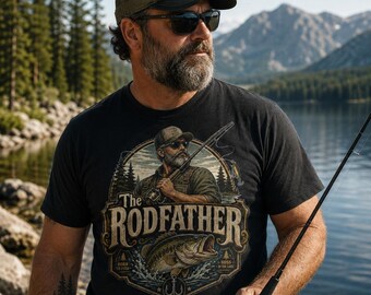 Rodfather T-Shirt, Retro Fishing Dad, Bass Angler Tee, Fisherman Shirt, Shirt for Fishing Dad, Lake Lover top, Fishing Dad Birthday Gift