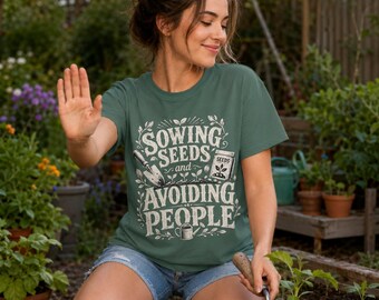 Aussaat und Vermeidung von Menschen Shirt, lustiges Gartenarbeit T-Shirt, introvertiertes Garten-T-Shirt, Pflanzenliebhaber Top, humorvolles Gartengeschenk für sie