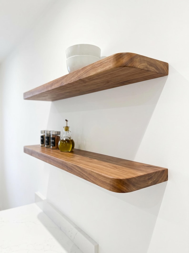 Modern Wood Wall Shelf – Rounded Floating Shelf for Home and Office ...