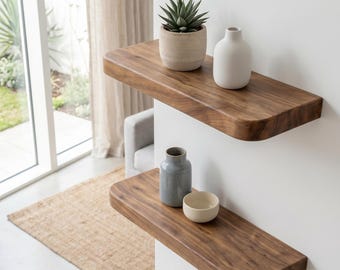 Modern Rounded Edge Floating Shelves | Minimalist Wall Decor