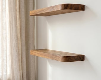 Modern Floating Wooden Shelf – Rounded Edge Design for Home Office Decor